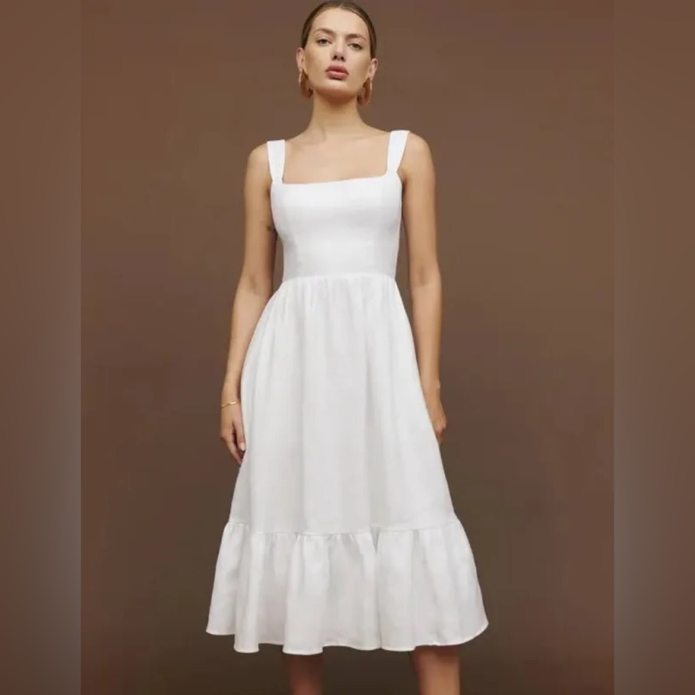 NWT Reformation Bucatini White Linen Midi Dress US 10